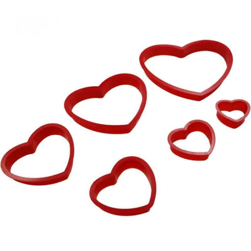 Cake Mold Cookie Cutters 6pcs/set Love Heart Shaped Plastic Cake mold cookie cutter biscuit stamp fondant Sugar Craft pastry cake decorating tools