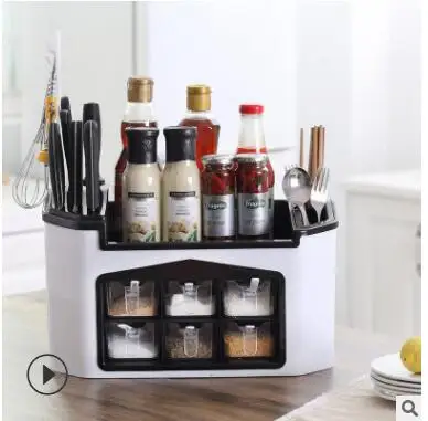 

itchen knife shelf/soy sauce and vinegar spoon combination double-deck plastic condiment shelf