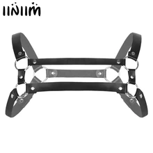 Iiniim мужские черные с двойным плечом, грудь, наполовину ремни на ремне с пряжкой, экзотические танки, для вечеринок, Клубная одежда, костюм