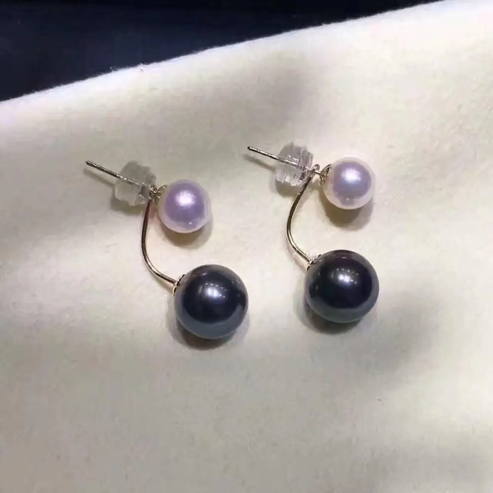 

GORGEOUS 8-11MM SOUTH SEA ROUND WHITE BLACK PEARL EARRING 18K