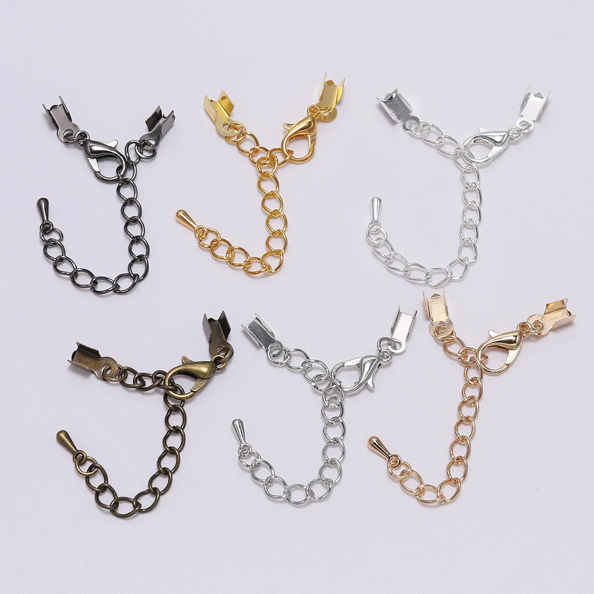 

10pcs/lot 3 4 5 8mm Cord clips End Caps With Lobster Clasps Chain Fit Round Leather Cord Connectors For Jewelry Making Supplies