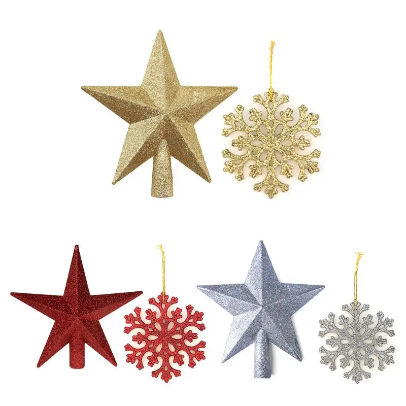 

Plastic Snowflake and Stars Christmas Tree Decor Glitter Snowflake Star Christmas Tree Topper Festive Christmas Decorations