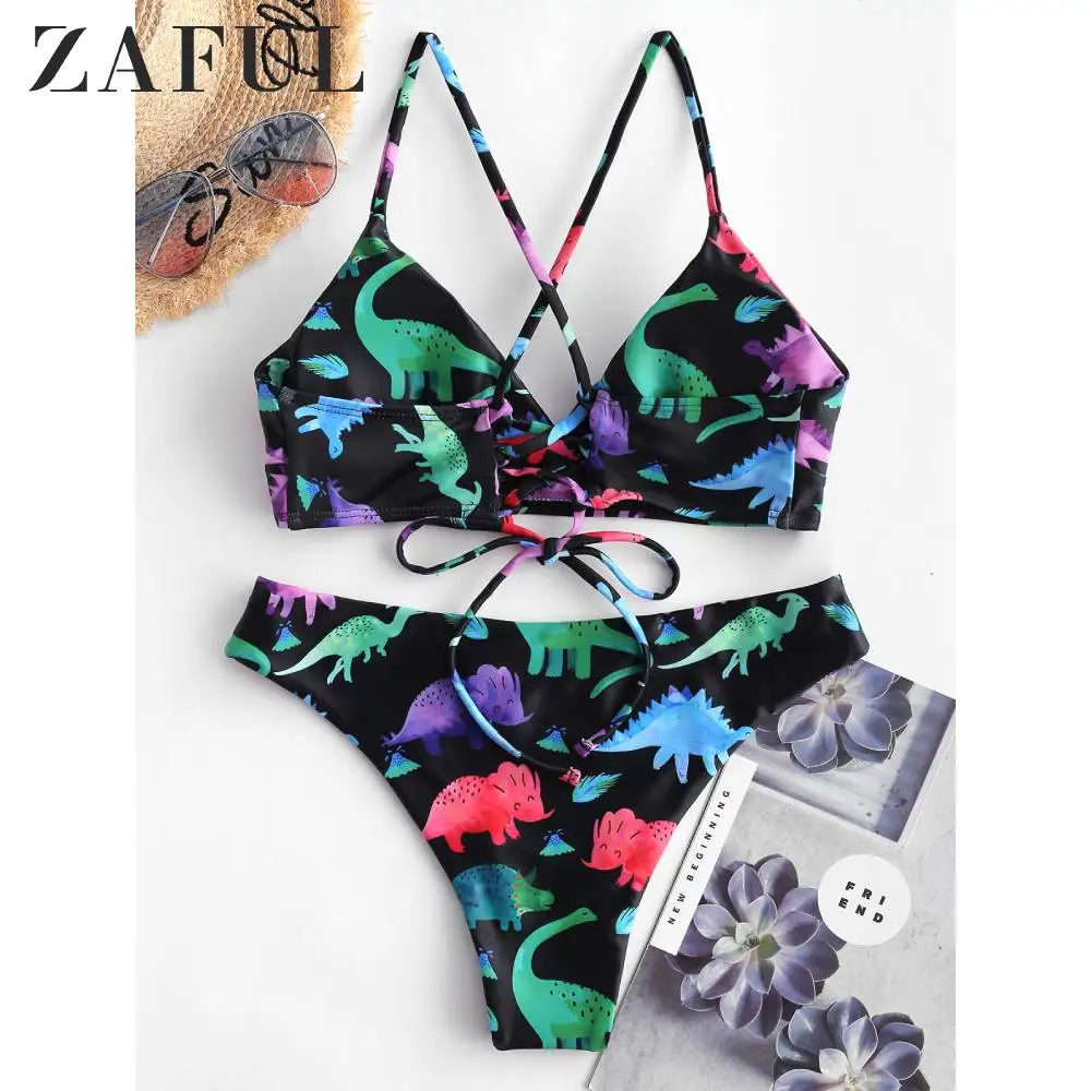 ZAFUL, цветной принт, бикини, купальник, сексуальный, для женщин, купальник, динозавр, мягкий, купальники, для женщин, бикини,, сексуальный женский купальник