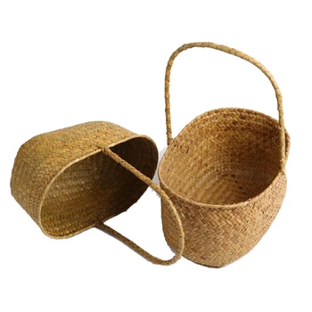 

Firm and durable seaweed storage box metal frame fixed rattan table top storage basket beautiful and practical woven sto
