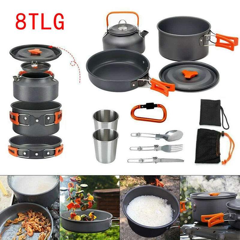 

2-3 Person Travel Camping Cookware Set Hiking Picnic BBQ Tableware Equipment Outdoor Travel Folding Saucepan Teapot Cooker Kit
