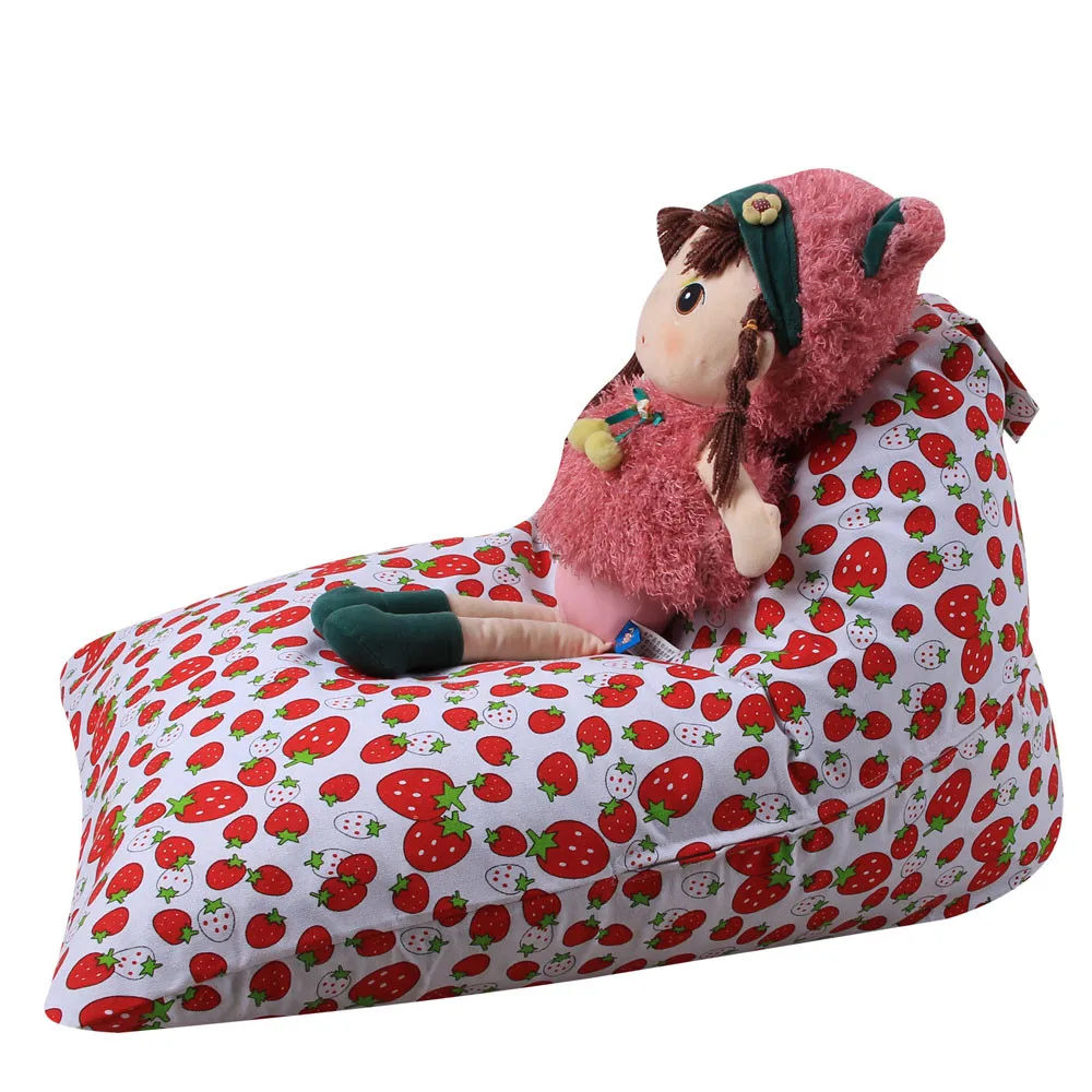 HSU Kids Stuffed Animal Plush Toy Storage Bean Bag Soft Pouch Stripe Fabric Chair Foldable Desktop Storage Sundries Storage Box