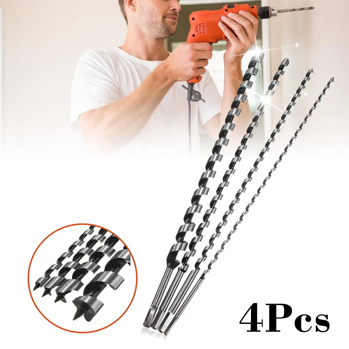 

4pcs 460mm Long Twist Auger Drill Bit For Woodworking Hex Shank Spiral Wood Drilling 8/12/16/25mm Diameter Drill Bits Cutter Too