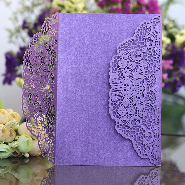 10pcs Purple Cover 10 шт лазерная резка свадебные пригласительные открытки на заказ элегантные кружевные бизнес поздравительные открытки на день рождения Свадебные украшения вечерние сувениры - Цвет: 10pcs Purple Cover