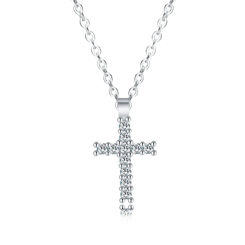 Silver Color Cross Для мужчин и женщин Золотой Серебряный Розовый цвет ожерелье Кристалл Циркон очаровательный крестик-кулон ожерелье ювелирные изделия Женщины Мужчины любят вечерние подарки - Окраска металла: Silver Color Cross
