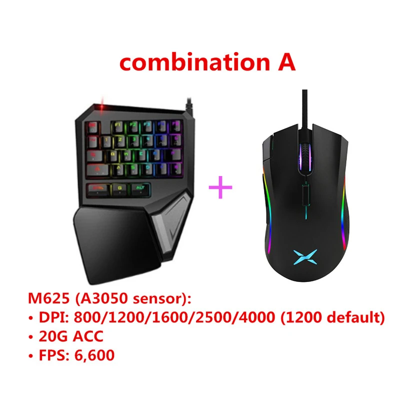 Delux T9 Plus клавиатура и мышь комплект M625 Проводная мини мышь RGB подсветка игровая клавиатура мышь комбо одной рукой для Overwatch Gamer - Цвет: combination A