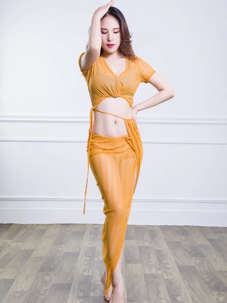 2 pieces top skirt Шань рантанг танец живота практика Gongfu костюм сексуальный Восточный танец платье с длинной юбкой осень Начинающий - Color: 2 pieces top skirt