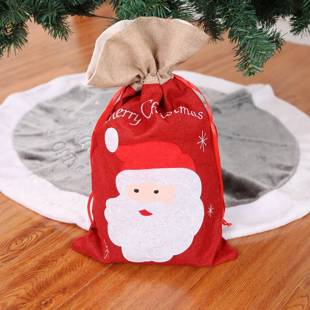 

Christmas Decorations Printed Burlap Santa Backpack Candy Bag Apple Bag Gift Bag
