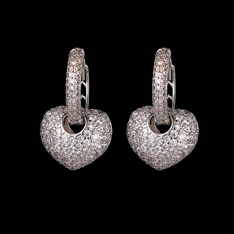 Silver Роскошные серебряные розовые золотые элегантные висячие серьги дамские маленькие серьги с цирконом в форме сердца винтажные свадебные серьги для женщин - Окраска металла: Silver