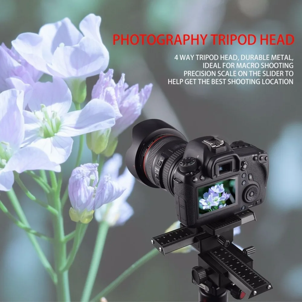 Pro 4 Way Magnesium Alloy Macro-Focusing Rail Slider Close-up Shooting Photography Tripod Head for DSLR Camera