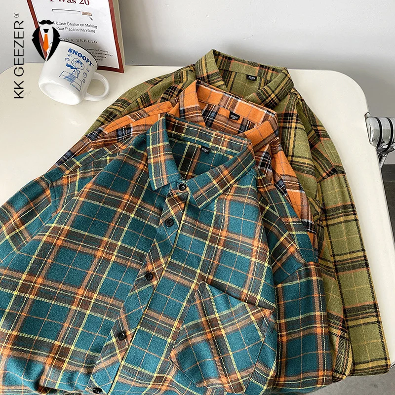 Men Shirt Plaid Flannel Long Sleeve Plus Size Loose Hip Hop Street Mens Casual Shirt Oversized Male Soft Dress long sleeve shirt men casual shirt flannel shirt