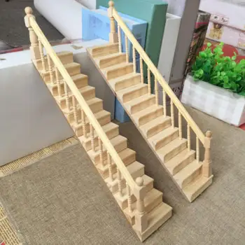 

1:12 Mini Dollhouse Miniature Accs Wooden Staircase Stair Stringer Step Right Handrail Model Cabin Diy Handrail Stairs