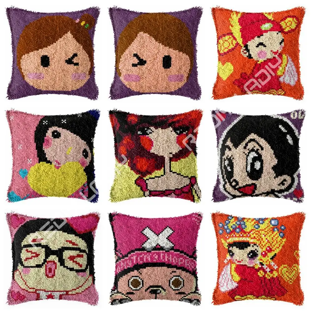 

Latch Hook Kits Oriental Girl Cushion Cover Pre-Printed Canvas DIY Yarn Crochet Crafts Pillow Case Size 43x43cm Sofa Bed Pillows