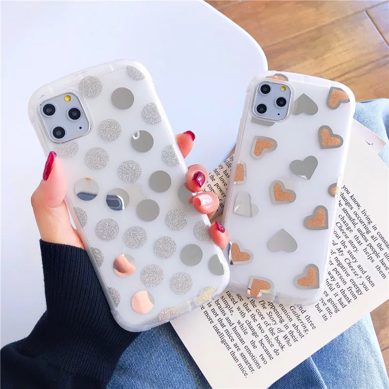 

Silicone electroplate Case For iPhone 7 8 Plus XS Max XR Xs Wave point loving heart Phone Cases For iPhone 6 6S Plus Soft TPU Back Cover For iPhone 11 11pro 11pro Max case