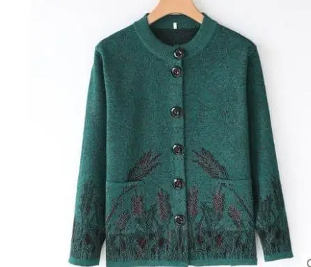 woman with New style fashion Long sleeve round collar mother Cardigan Sweater coat