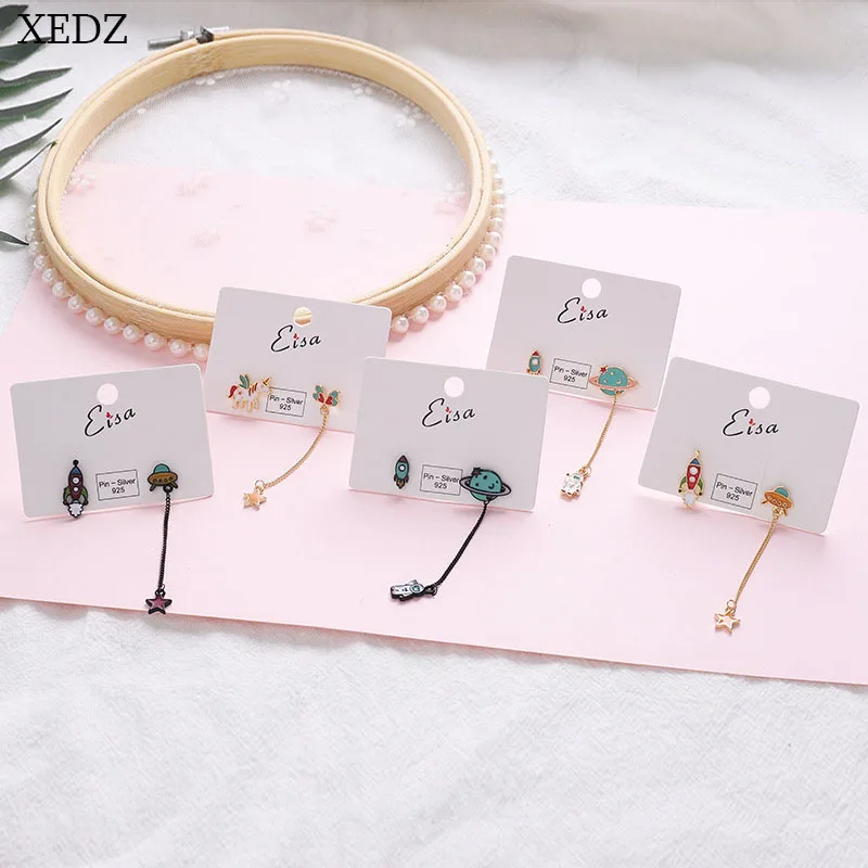 XEDZ New Butterfly UFO Rocket Planet Unicorn Pink Naughty Leopard Chain Irregular Earring Fashion Cute Animal Earring Girlfriend