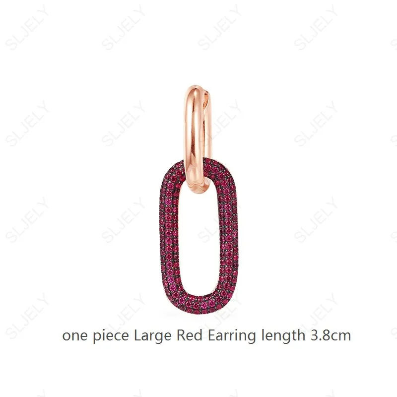 1 pc Big Red SLJELY одна деталь высокое качество розовый стерлингового серебра 925 Белый/бордовый Цирконий цепи звено серьги для женщин модные ювелирные изделия - Окраска металла: 1 pc Big Red