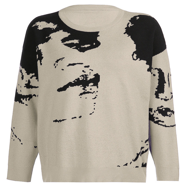 winter Unisex y2k Portrait oversized sweater punk Purple Women's coat plus size pullover knitted sweaters korean clothes