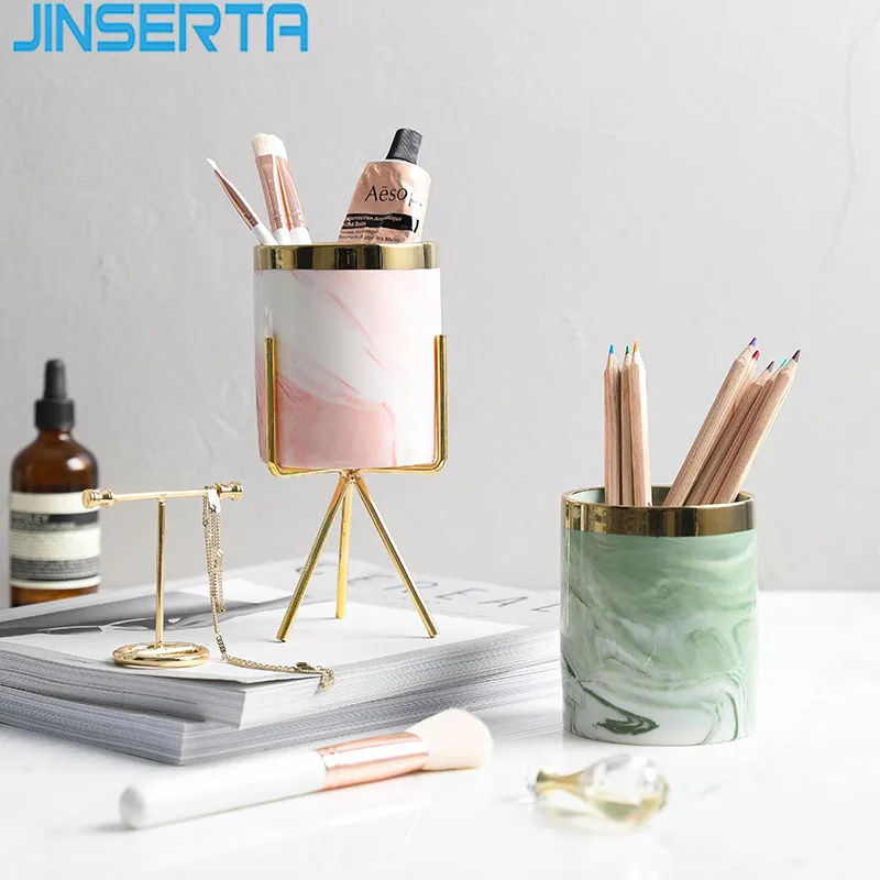 JINSERTA мраморная ручка держатель ящик для хранения кистей для макияжа керамический косметический Органайзер с железным держателем мясистый кашпо Настольный Декор