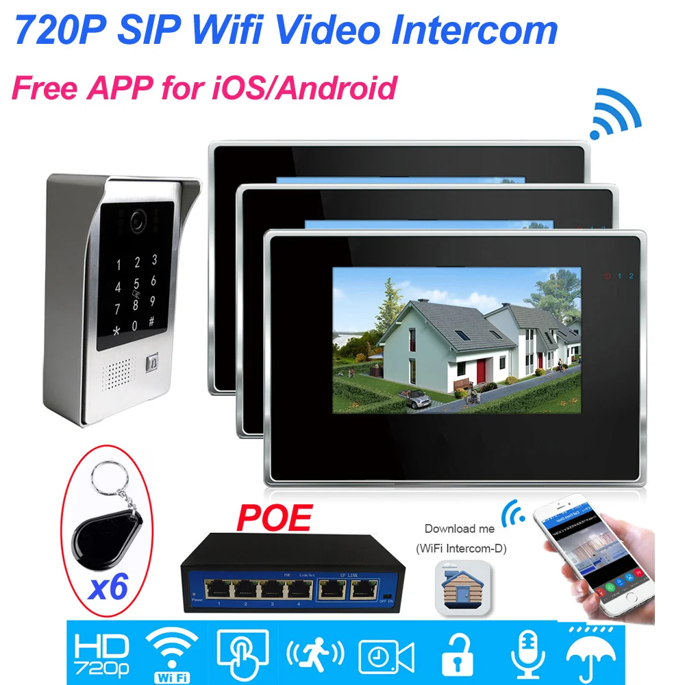 IP Video Intercom POE System Wifi Video Door Phone Motion Detection Mobile App/Password/IC Card Unlock Security Access Control