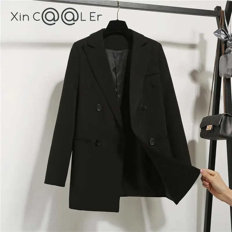 Hoge Kwaliteit Mode Herfst Winter Notched Double Breasted Jas Koreaanse Losse Toevallige Zwarte Vrouwen Blazers Jassen Werkkleding Jas|Blazers| - AliExpress