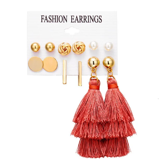 Женские корейские серьги-гвоздики, наборы для женщин,, Boho, с кисточками, висячие, бахрома, серьги-кольца, подвески, треугольные, длинные, цветочные ювелирные изделия - Окраска металла: B11 -02 -17
