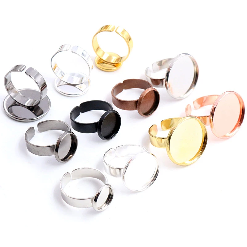 

12mm Classic 8 Colors Plated Brass Adjustable Ring Settings Blank/Base,Fit 12mm Glass Cabochons,Buttons;Ring Bezels