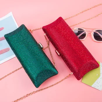 

Green Clutch Purse Women Party Bag Luxury Handbag Crystal Evening Bag Long Design Femme Chain Shoulder Bag Pochette femme ZD1454