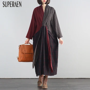 

SuperAen Spring and Autumn New 2020 Women Dress Cotton and Linen Fashion Ladies Dress Pluz Size Chinese Style Robe Female
