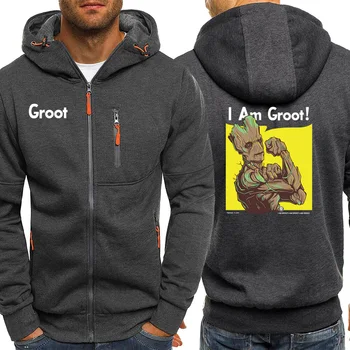 

I AM GROOT Mens Hoodies Zip Guardians Of The Galaxy Super Hero Groot Pattern Male Fleece Coats 2019 Hot Selling Brand Outerwear