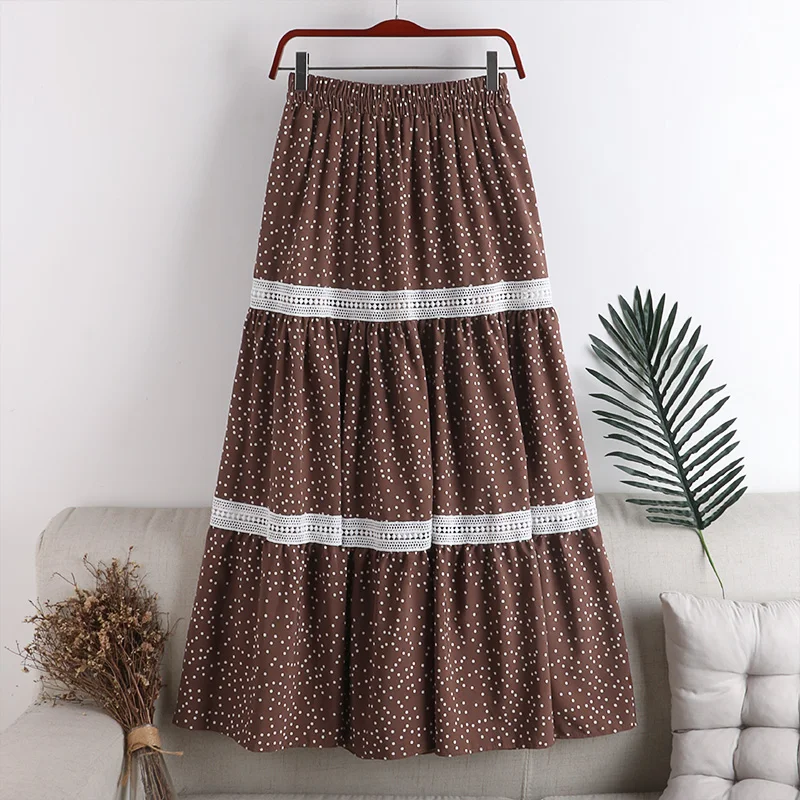 

2020 New Autumn Winter Women Patchwork Long Skirt Polka Dot Maxi Pleated Skirts High Waist Elasticity Casual Midi Party Skirt