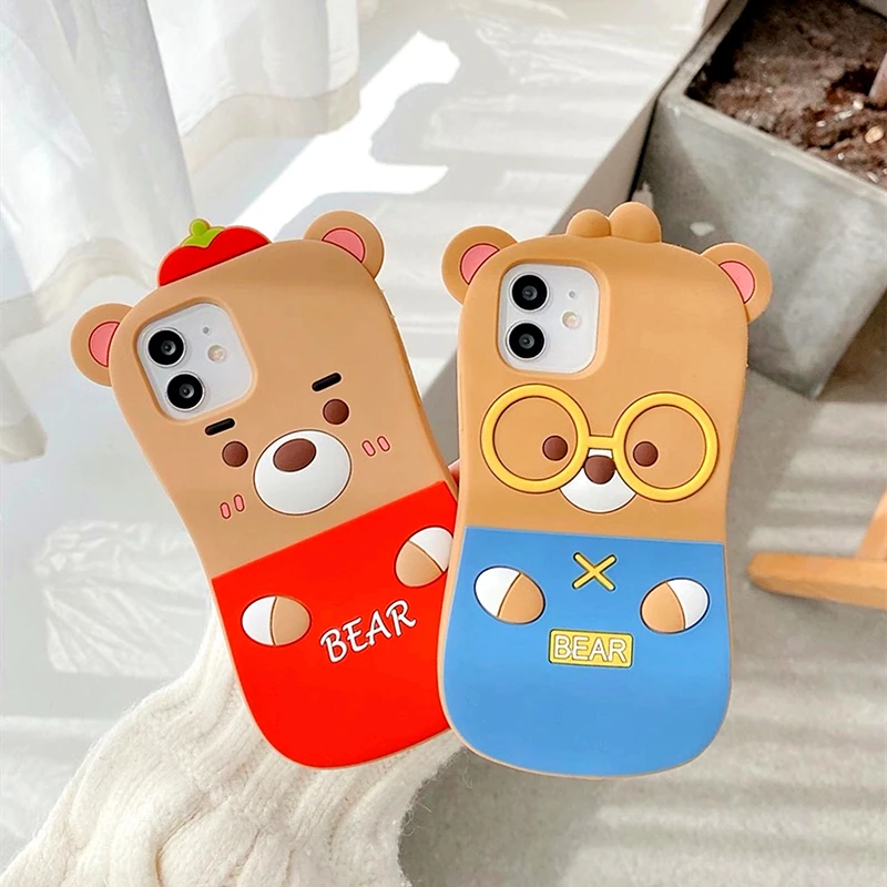 Мягкий чехол для iPhone 12pro MAX 11Pro X XR XS Max 8 7Plus с 3d-изображением мишки из мультфильма