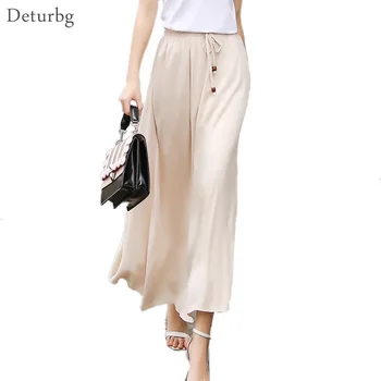 

Womens Japan Style Vintage Pleated Long Skirt With Bead Female High Waist Elastic Waist Cotton Linen Skirts 12 Color 2018 SK132