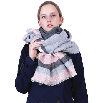 

Amorous feelings bright silk technology thickens scarf autumn and winter to keep warm and spell color transverse stripe