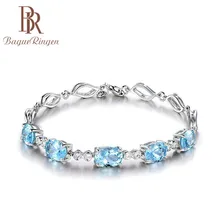 Bague Ringen роскошный 925 пробы Серебряный Аквамариновый браслет для женщин Свадебная вечеринка драгоценный камень ювелирные изделия, браслеты аксессуары