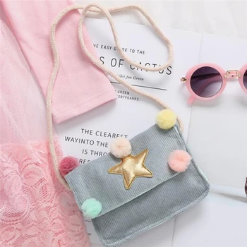 

1PC Children's Star Ball Bag Girls Purse ID Card Cash Pouch Girls Cute Corduroy Messenger Crossbody Bags Mini Purses