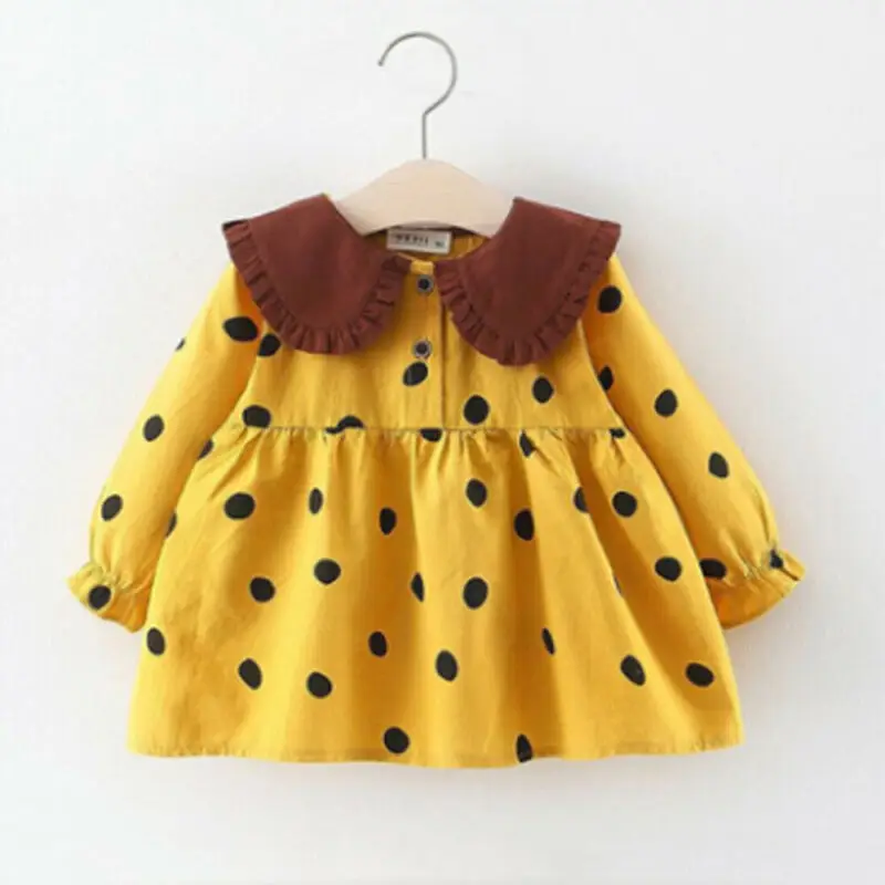 Newborn Baby Girl Dress Clothes Ruffles Long Sleeve Peter Pan Collar Polka Dot Princess Pageant Party | Детская одежда и обувь
