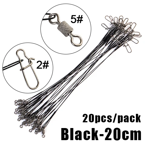 FTK 20pcs 16/20/25cm Stainless Steel Wire Leader Fishing Leash With Swivel  50LB Anti-bite Line Leadcore Leash For Pike Fishing - AliExpress
