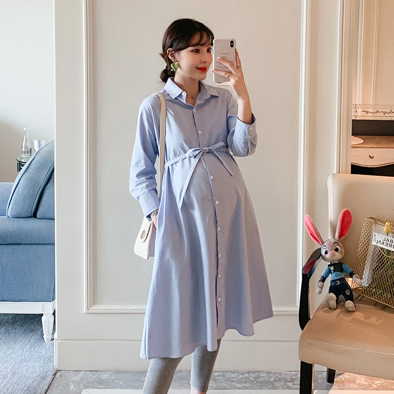 Ropa de maternidad para mujeres embarazadas, moda azul, primavera y otoño, abierto, 2019|Vestidos| - AliExpress