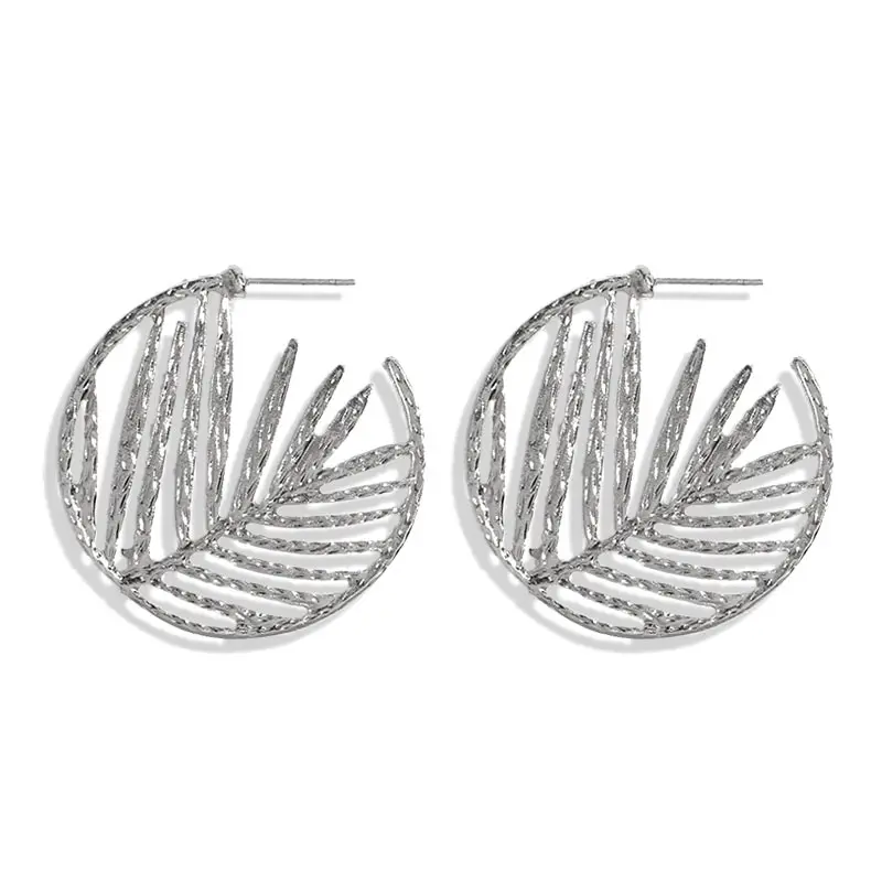 Flatfoosie,, золотые, серебряные серьги-кольца с листьями для женщин, металлические простые серьги, полые дизайнерские женские модные ювелирные изделия - Окраска металла: SL