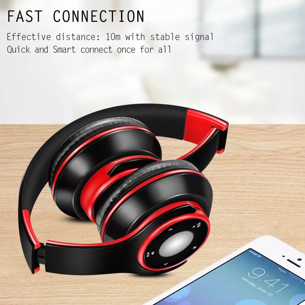 Стерео сабвуфер Bluetooth наушники беспроводные складные регулятор громкости Музыкальная гарнитура с микрофоном Поддержка TF карты fm-радио
