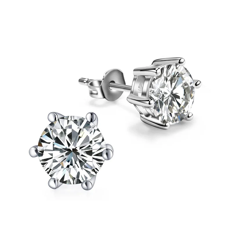 

Pure 18K White Gold Moissanite Earrings Classic 6 claws 5mm/piece Total 1ct DF Color Engagement wedding earrings