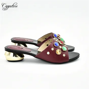 

Beautiful wine with colorful stones design medium heel pump shoes for party 78-4 heel height 4cm, 5 color