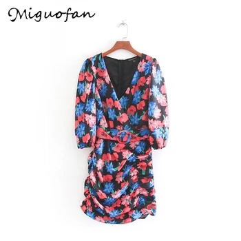 

Miguofan flower printted women sexy bodycon dressesbelt vintage dresses mini party dress v neck wrap dress female vestidos 2019