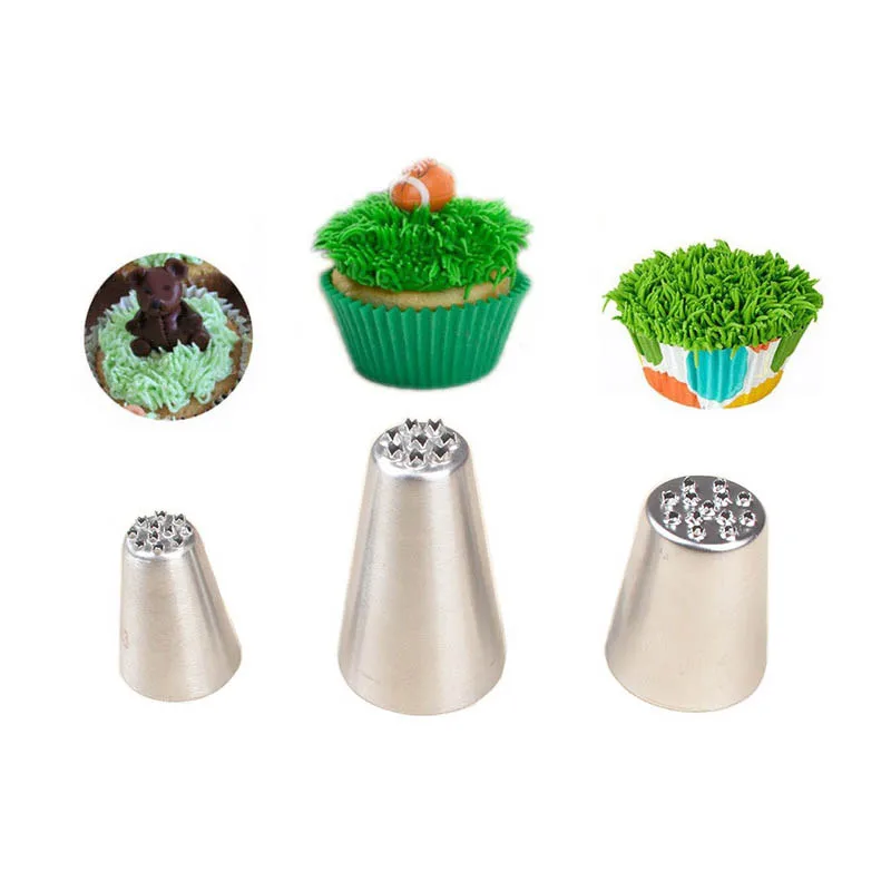 

3Pcs/set Cream Icing Nozzles Cake Decorating Tip Stainless Steel Grass Baking Accessories Piping Pastry Tools Kitchen Gadgets