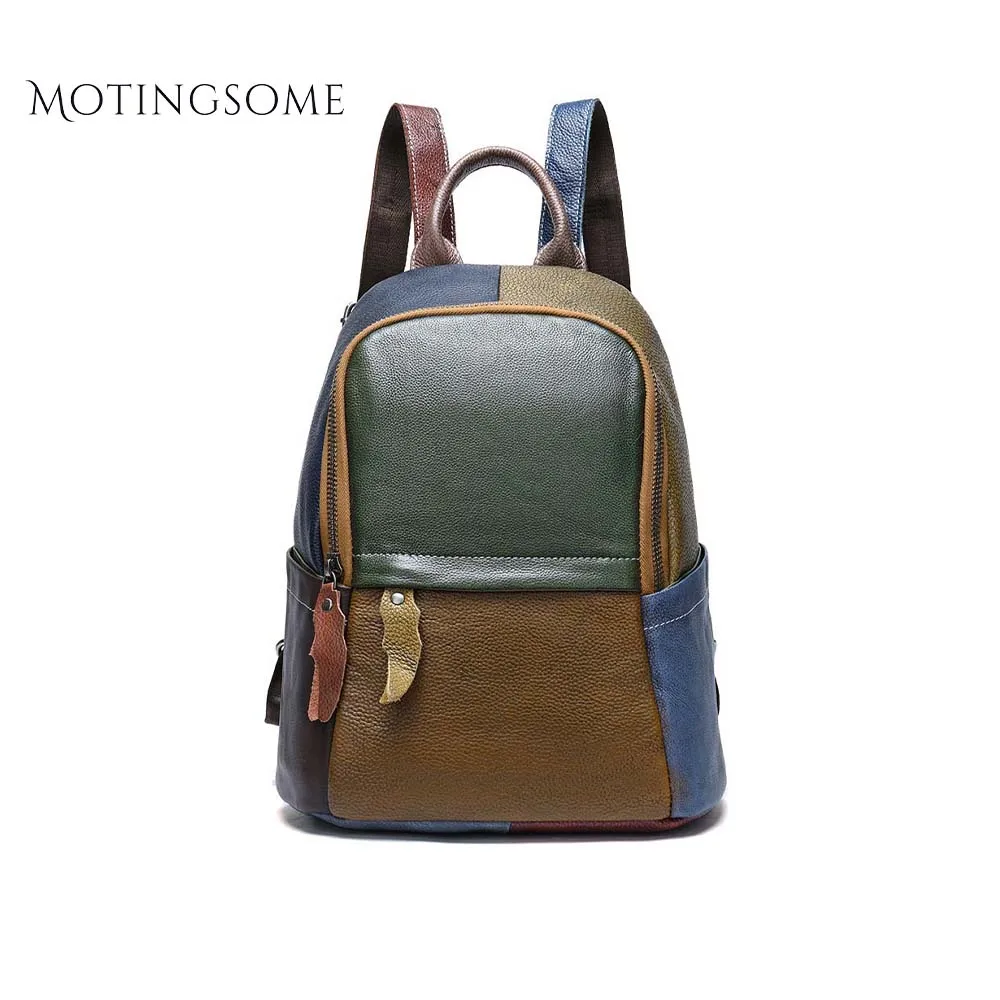 

Genuine Leather Backpack Real Cowhide Leather Random Color Patchwork Handmade Old Style Backpack Ladies Mochila Shopper Bag 2019